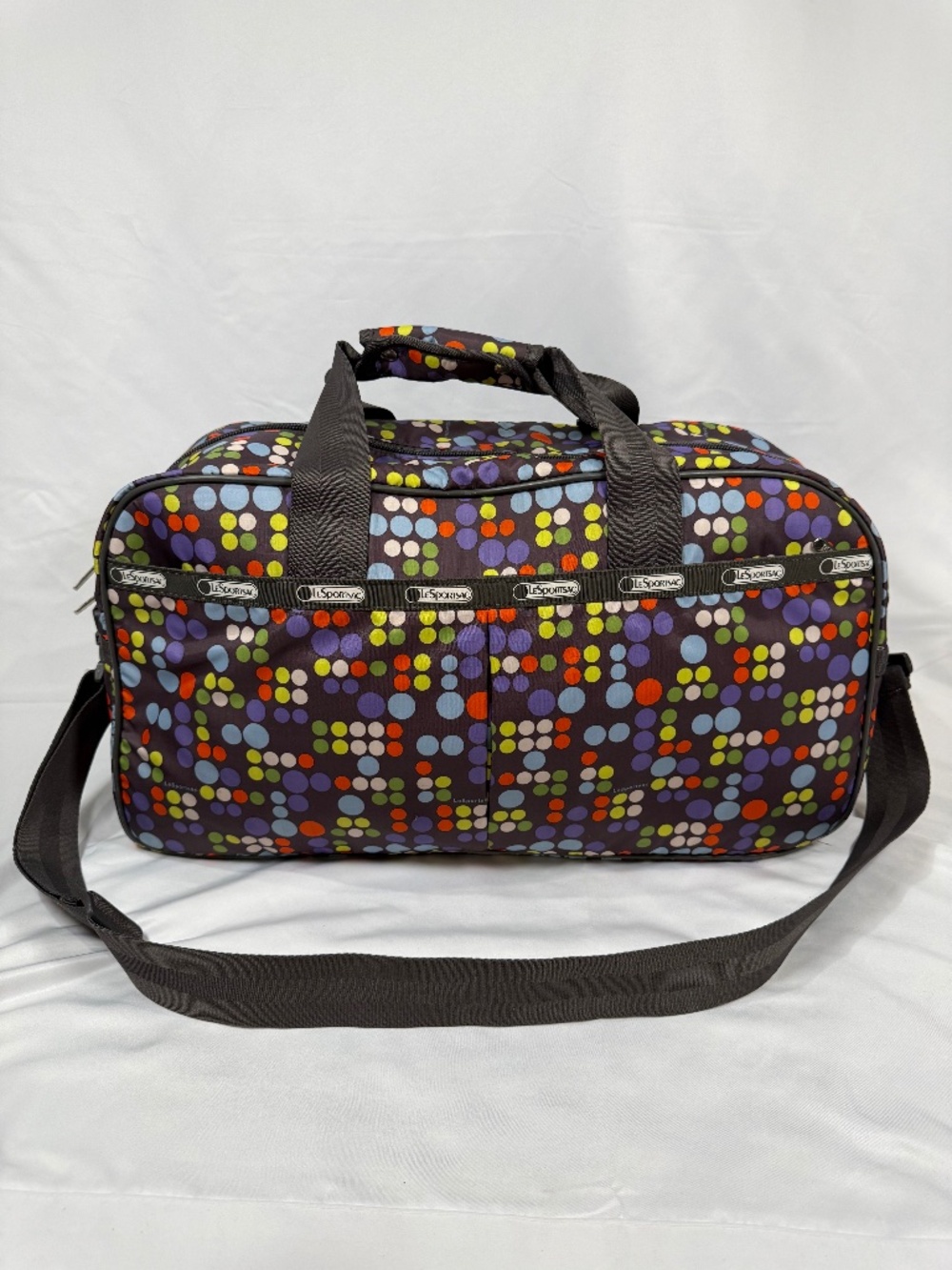 LeSportsac Travel Duffle Bag Polka Dot Grey Multicolor Weekender Carry On